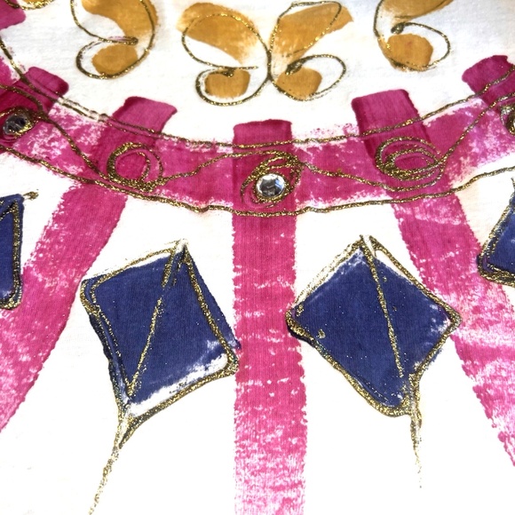 Vintage 1990 Cesucci Handpainted Glitter and Jewels Art T Shirt One Size - Picture 9 of 9